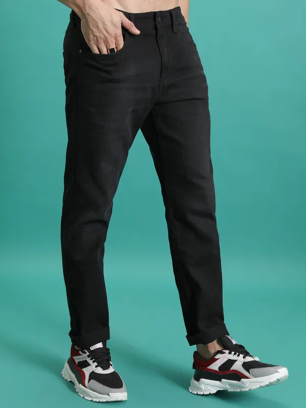 Purple By Highlander Men Black Slim Fit Stretchable Jeans