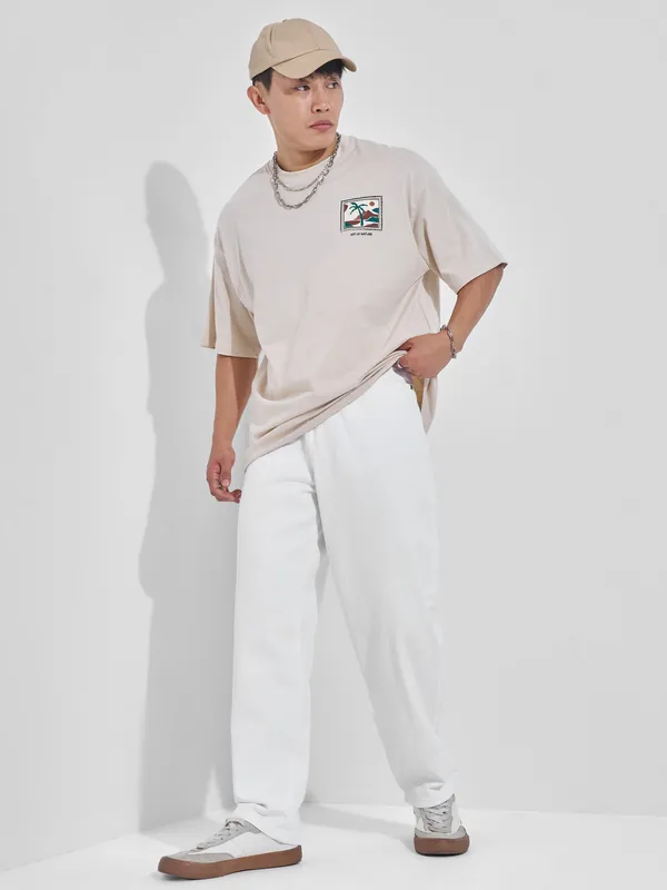 Purple By Highlander Men White Loose Fit Stretchable Jeans