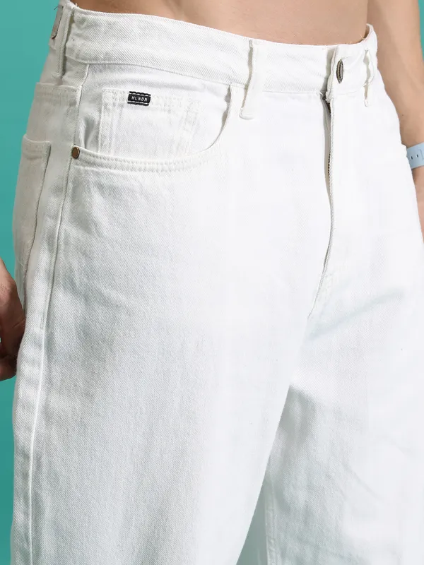 Purple By Highlander Men White Loose Fit Stretchable Jeans