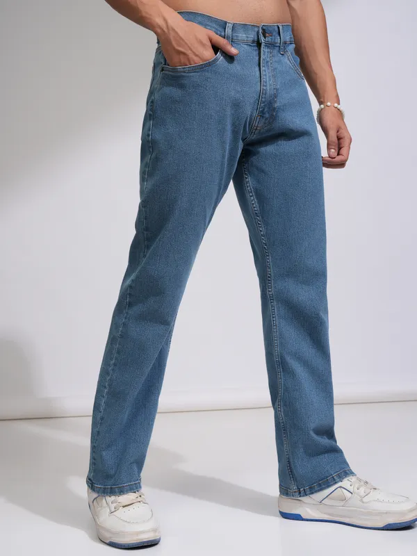 Highlander Men Blue Bootcut Clean Look Jeans