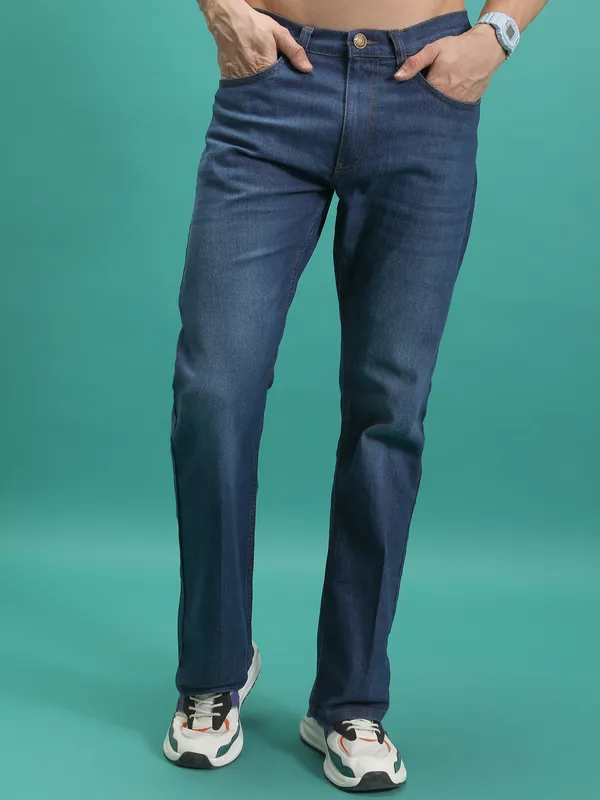 Purple By Highlander Men Blue Straight Fit Stretchable Jeans