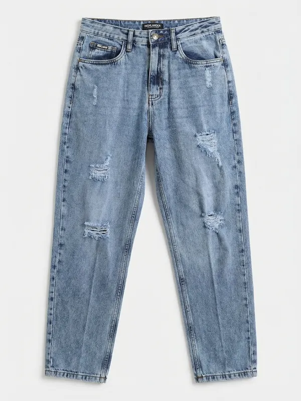 Purple By Highlander Men Blue Relaxed Fit Highly Distressed Jeans