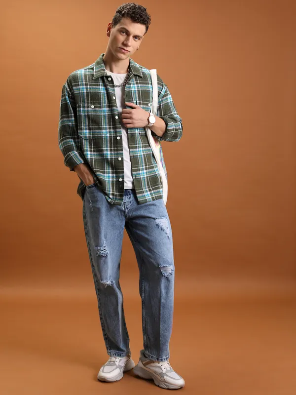 Purple By Highlander Men Blue Relaxed Fit Highly Distressed Jeans