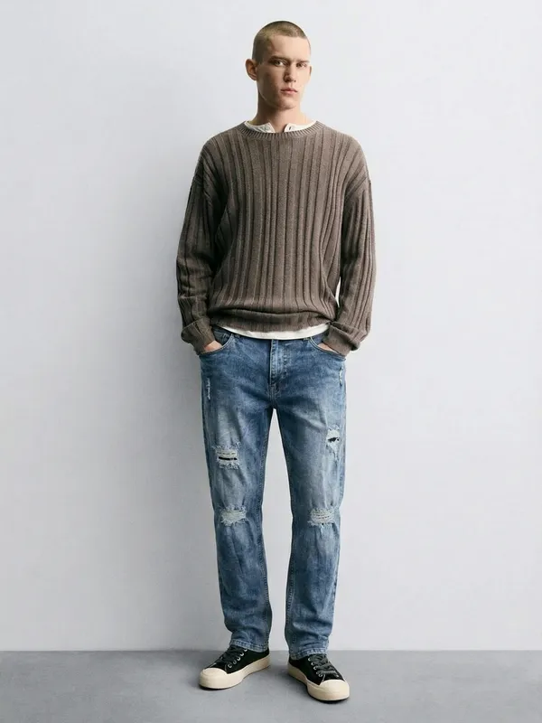 Purple By Highlander Men Blue Straight Fit Highly Distressed Stretchable Jeans