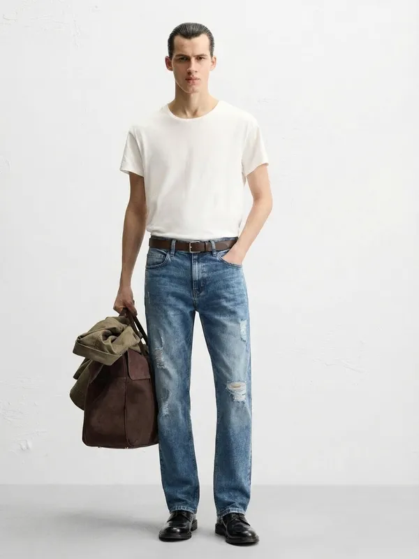 Purple By Highlander Men Blue Bootcut Highly Distressed Stretchable Jeans