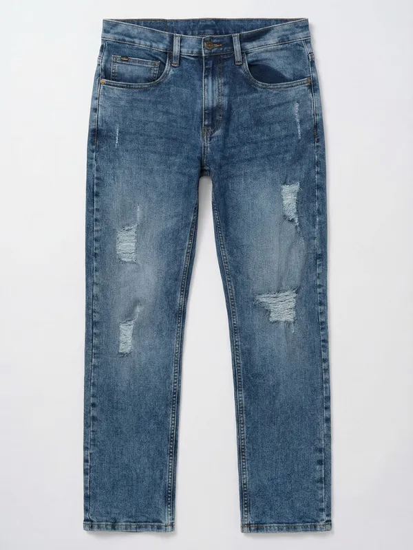 Purple By Highlander Men Blue Bootcut Highly Distressed Stretchable Jeans