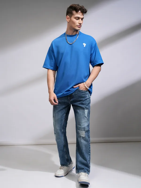 Purple By Highlander Men Blue Bootcut Highly Distressed Stretchable Jeans