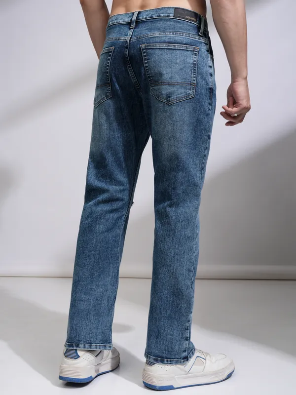 Purple By Highlander Men Blue Bootcut Highly Distressed Stretchable Jeans