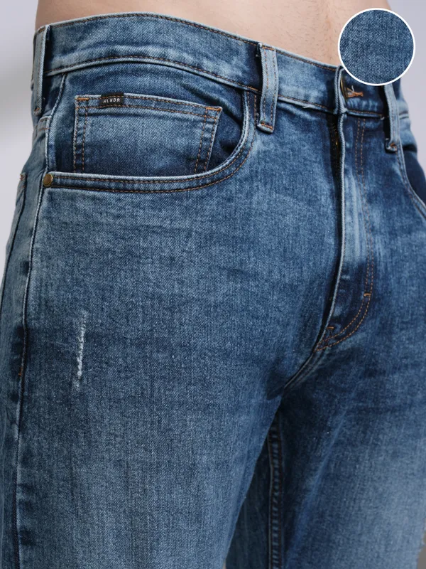 Purple By Highlander Men Blue Bootcut Highly Distressed Stretchable Jeans