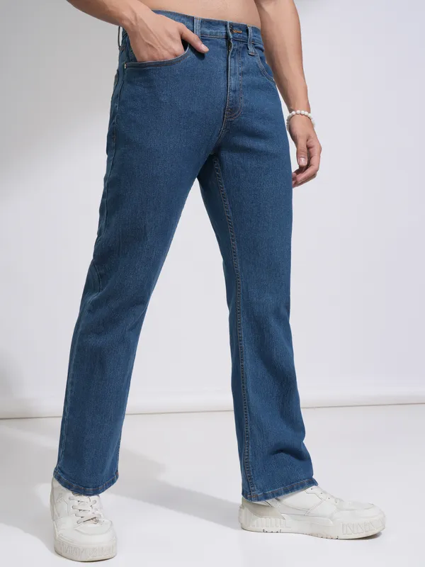 Purple By Highlander Men Blue Bootcut Stretchable Jeans