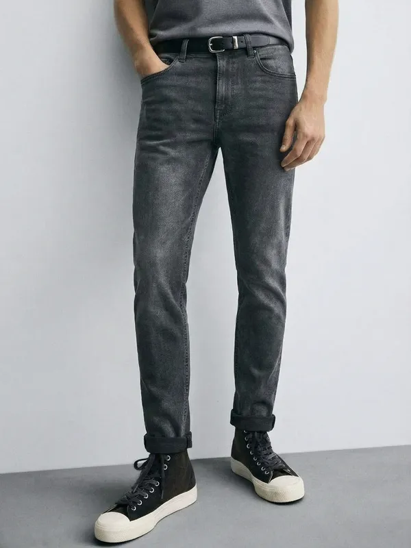 Purple By Highlander Men Grey Tapered Fit Stretchable Jeans