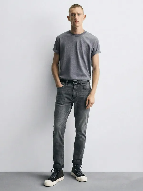 Purple By Highlander Men Grey Tapered Fit Stretchable Jeans