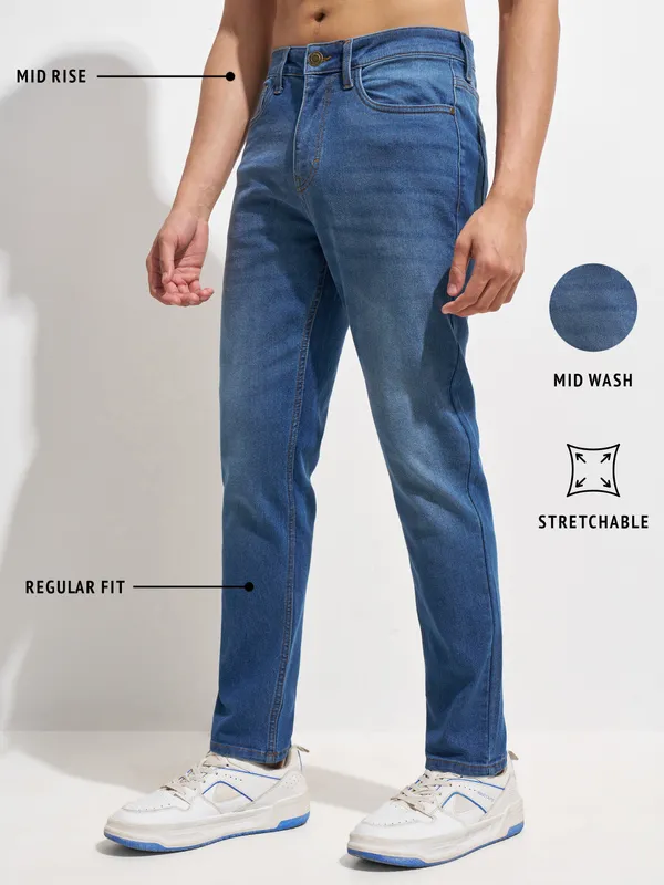 Purple By Highlander Men Blue Regular Fit Stretchable Jeans