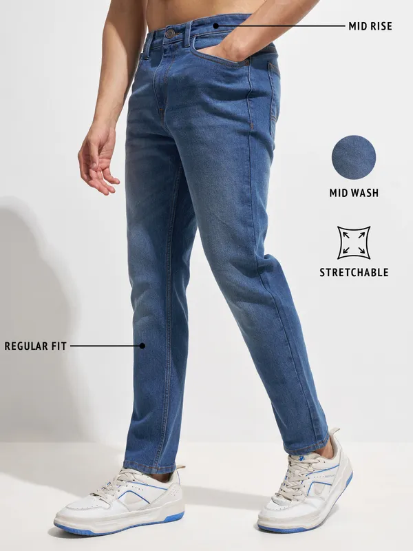 Purple By Highlander Men Blue Regular Fit Stretchable Jeans