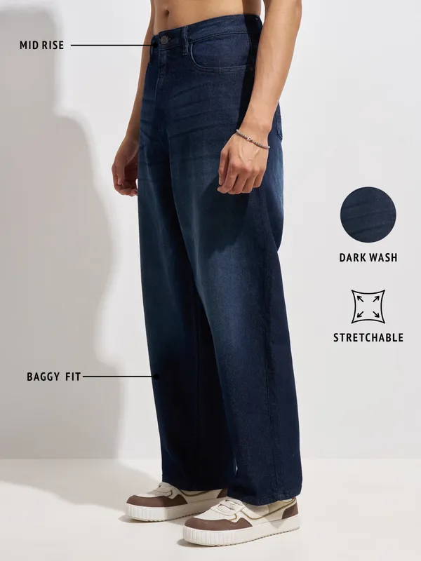 Purple By Highlander Men Blue Baggy Fit Stretchable Jeans