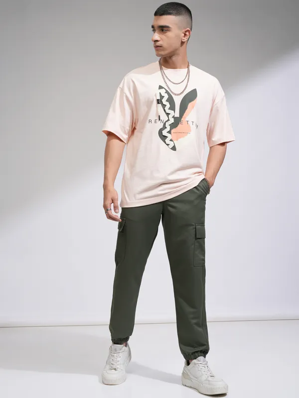  Highlander Men Olive Regular Fit Solid Casual Trousers