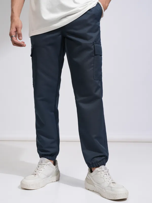  Highlander Men Blue Regular Fit Solid Casual Trousers