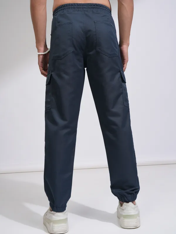  Highlander Men Blue Regular Fit Solid Casual Trousers