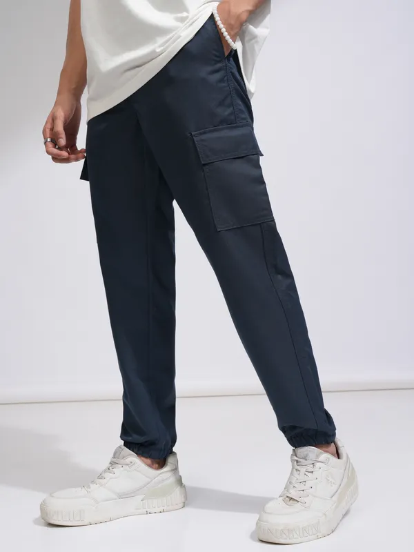  Highlander Men Blue Regular Fit Solid Casual Trousers