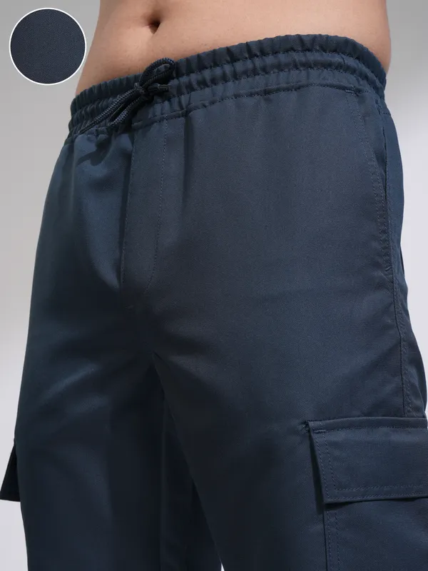  Highlander Men Blue Regular Fit Solid Casual Trousers