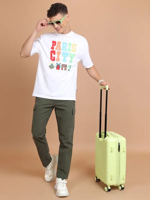 Purple By Highlander Men Olive Regular Fit Solid Cargo