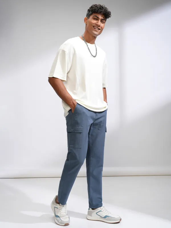  Highlander Men Blue Regular Fit Solid Casual Trousers