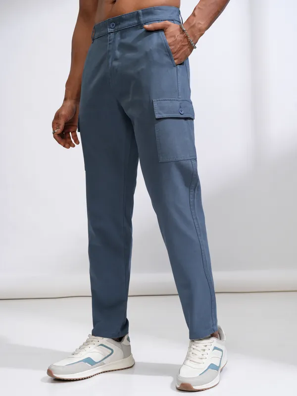  Highlander Men Blue Regular Fit Solid Casual Trousers