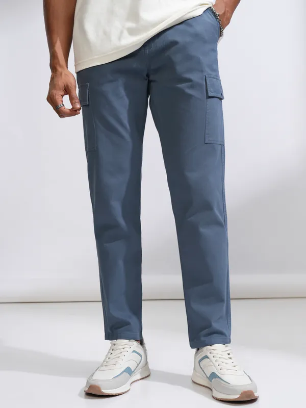  Highlander Men Blue Regular Fit Solid Casual Trousers