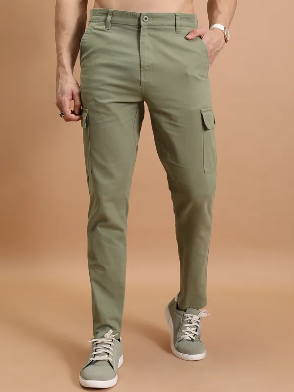 Purple By Highlander Men Olive Regular Fit Solid Cargo