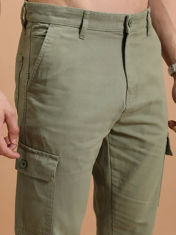 Purple By Highlander Men Olive Regular Fit Solid Cargo