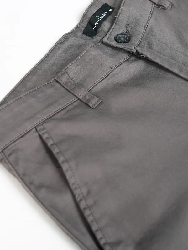 Purple By Highlander Men Grey Tapered Fit Solid Chinos