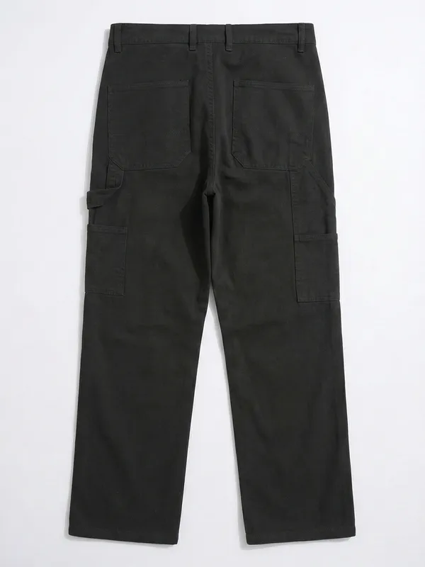 Purple By Highlander Men Black Straight Fit Solid Cargo