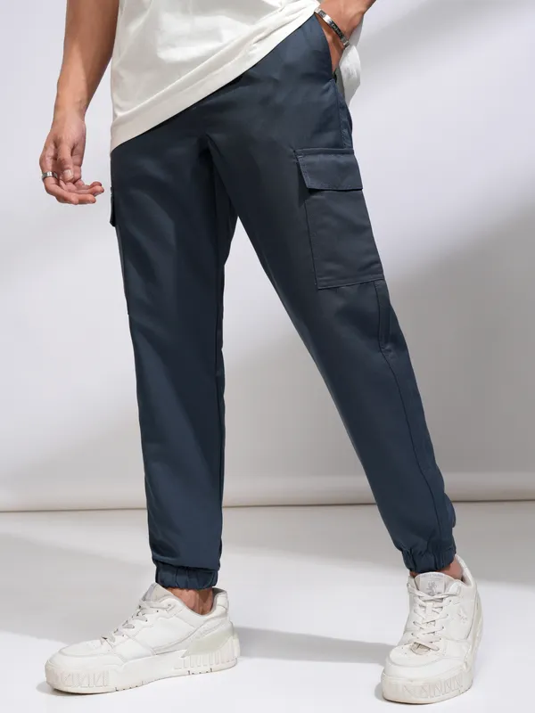 Purple By Highlander Men Blue Regular Fit Solid Joggers