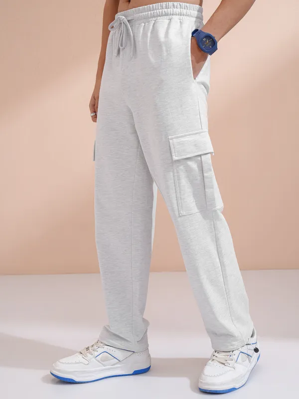 Purple By Highlander Men Grey Melange Straight Fit Solid Cargo