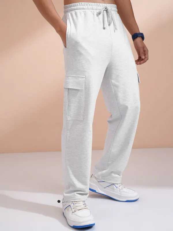 Purple By Highlander Men Grey Melange Straight Fit Solid Cargo