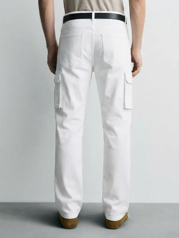 Purple By Highlander Men White Straight Fit Solid Cargo