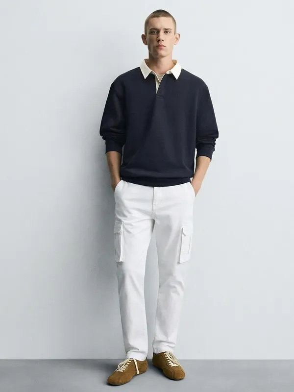 Purple By Highlander Men White Straight Fit Solid Cargo