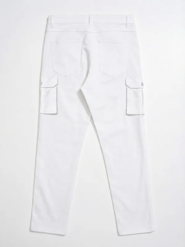 Purple By Highlander Men White Straight Fit Solid Cargo