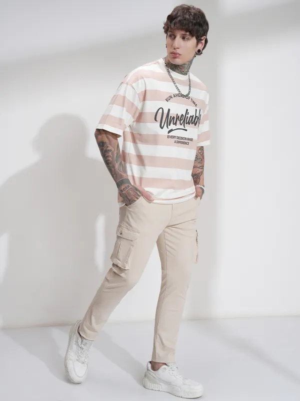 Highlander Men Beige Regular Fit Solid Cargos