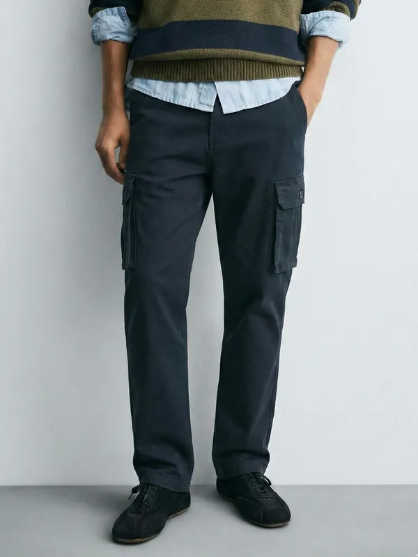 Purple By Highlander Men Blue Slim Fit Solid Cargo