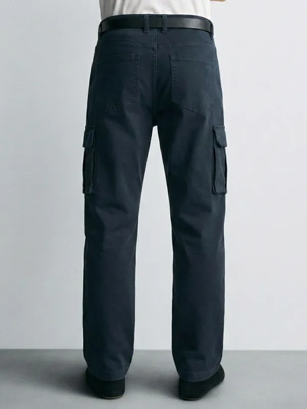 Purple By Highlander Men Blue Slim Fit Solid Cargo