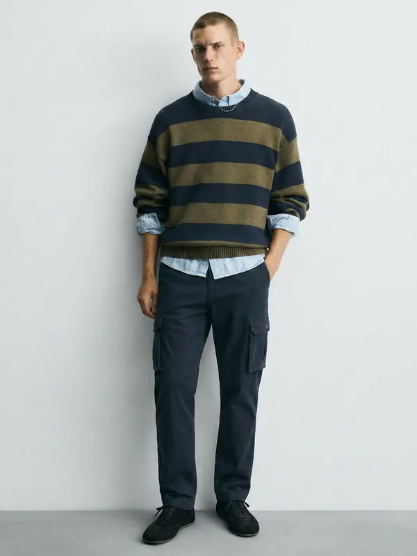 Purple By Highlander Men Blue Slim Fit Solid Cargo