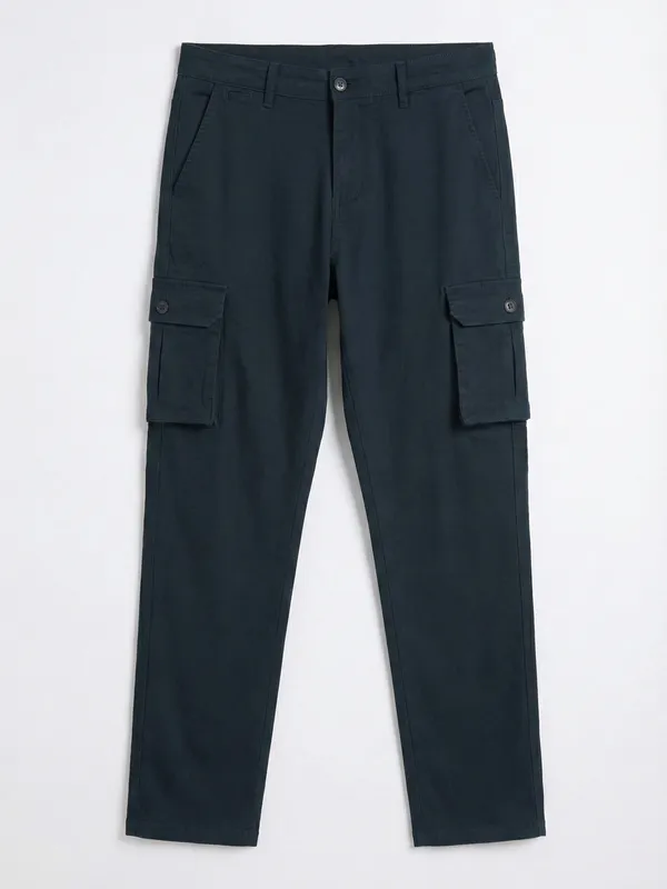 Purple By Highlander Men Blue Slim Fit Solid Cargo