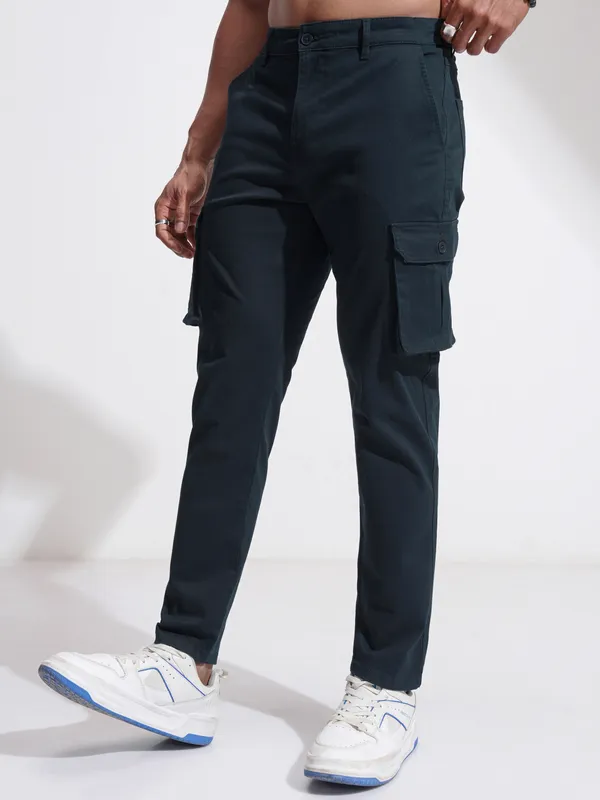 Purple By Highlander Men Blue Slim Fit Solid Cargo