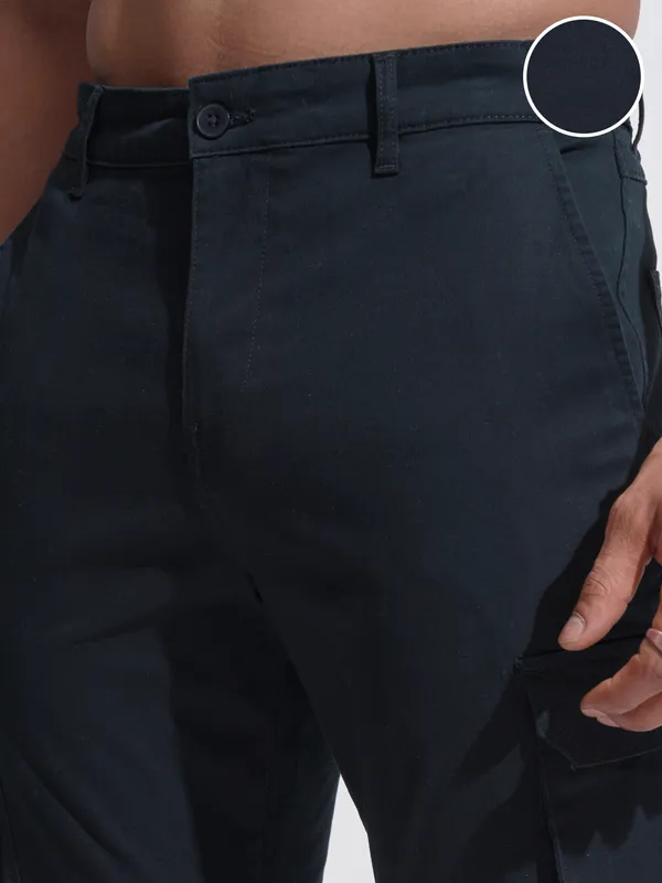 Purple By Highlander Men Blue Slim Fit Solid Cargo