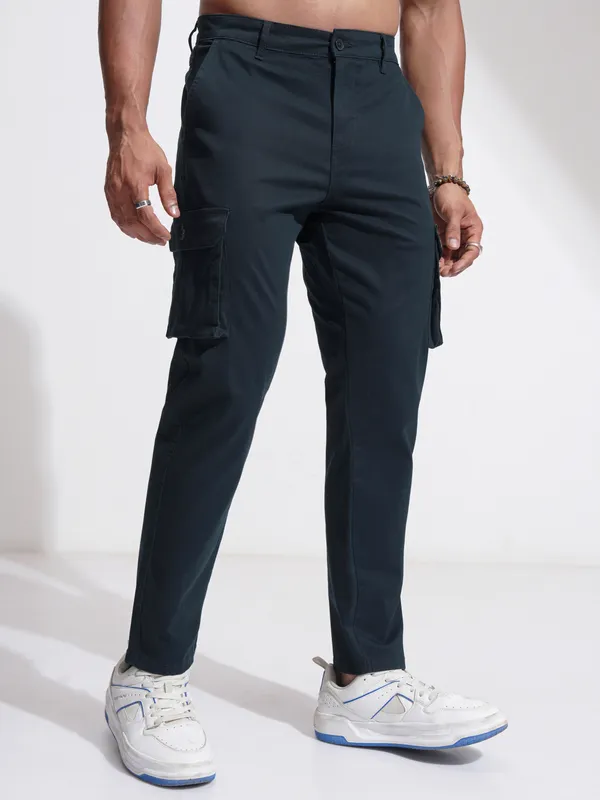 Purple By Highlander Men Blue Slim Fit Solid Cargo