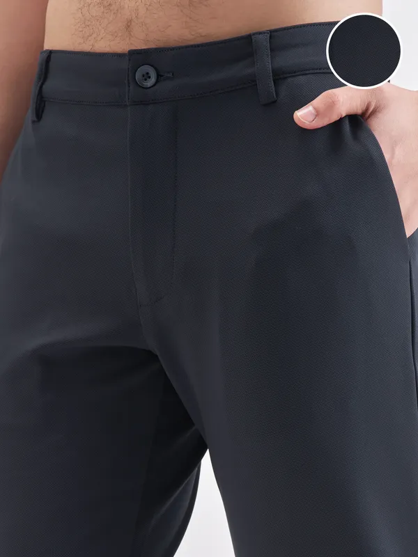 Purple By Highlander Men Navy Blue Tapered Fit Solid Chinos