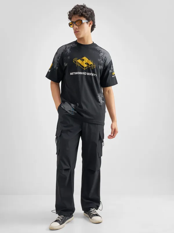 Purple By Highlander Men Black Baggy Fit Solid Cargos