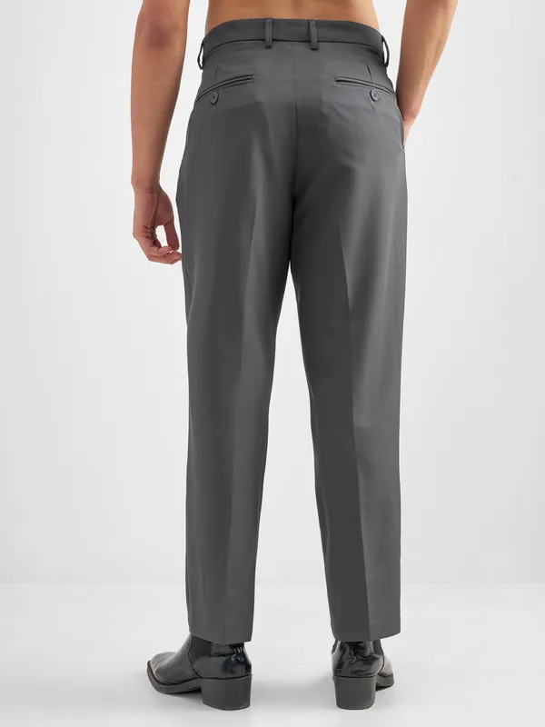 Purple By Highlander Men Grey Tapered Fit Solid Formal Trouser