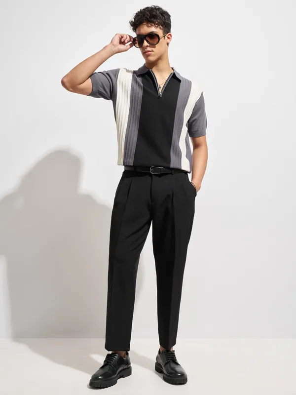 Purple By Highlander Men Black Tapered Fit Solid Korean Pant